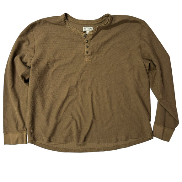 Tecovas Men's Shirt 2XL Brown Waffle Weave Henley Thermal Western Pima Cotton - Picture 1 of 8